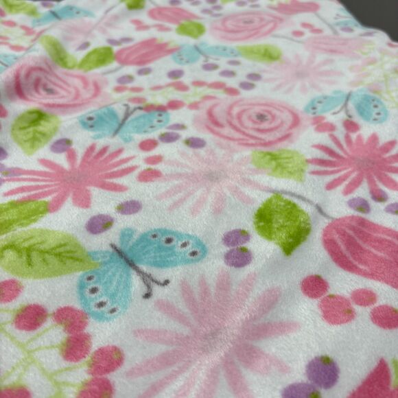 Parent’s Choice Pink Floral Butterfly Fleece Baby Blanket Reversible 30x40 Lovey - Picture 4 of 6